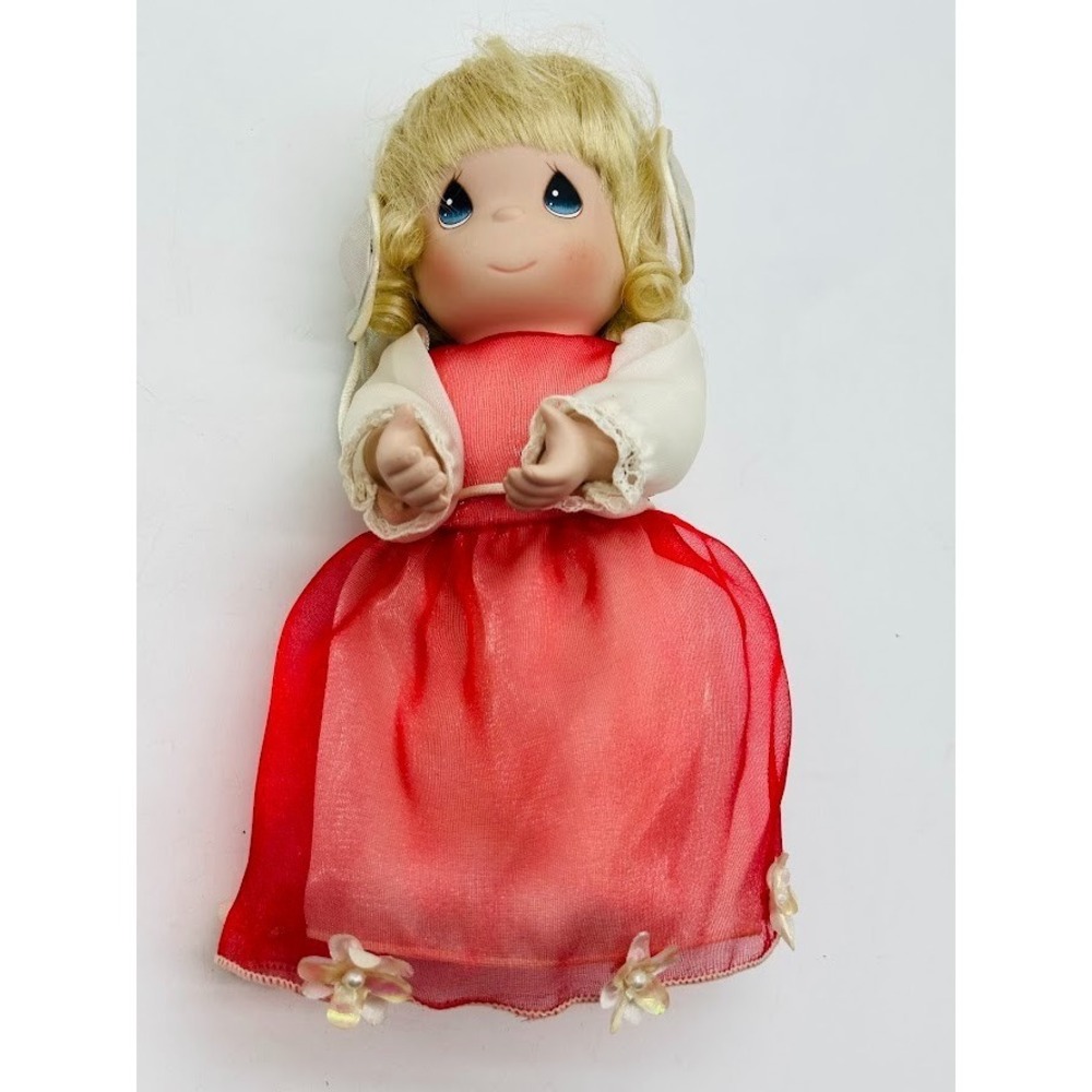 Vintage Angel Doll Figurine Rubber Blonde Hair Red Dress Collectible Christmas